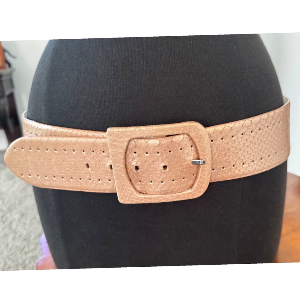 Talbots Womens Light Rose Metallic Snakeskin Embossed Leather Wide Belt Size L